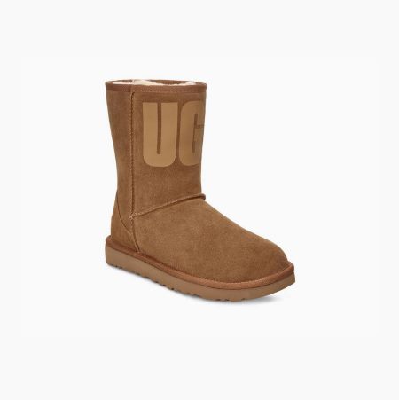 UGG Classic Short UGG Rubber Logo Brown Boots for Women (KRAB53247)